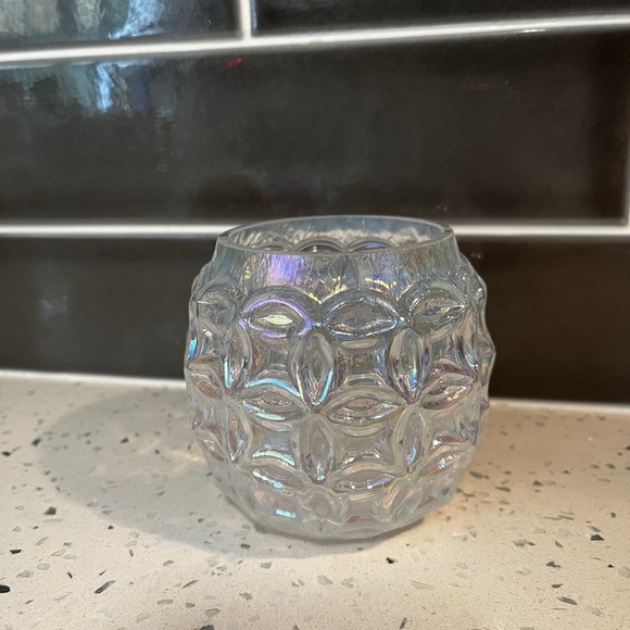Glass Eye Studio Basket Clear Iridescent Votive Candle Holder Handmade EUC - Picture 5 of 7